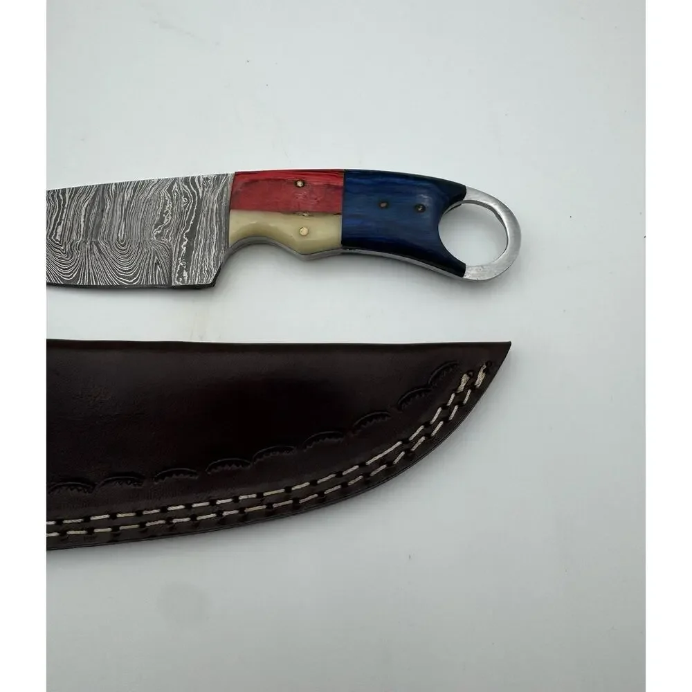 Handmade Damascus Steel Fixed Blade Knife w/ Leather Sheath – Pakistan Made NEW